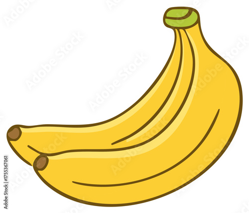 Bright Yellow Banana Bunch Illustration Fresh Organic Healthy Vegan Fruit Snack Ingredient Vegetarian Breakfast Graphic