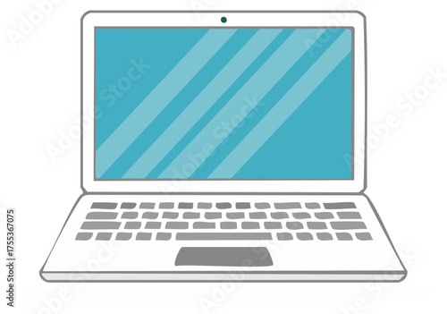 Illustration of a modern white laptop with a blue screen, keyboard, and touchpad on a plain background
