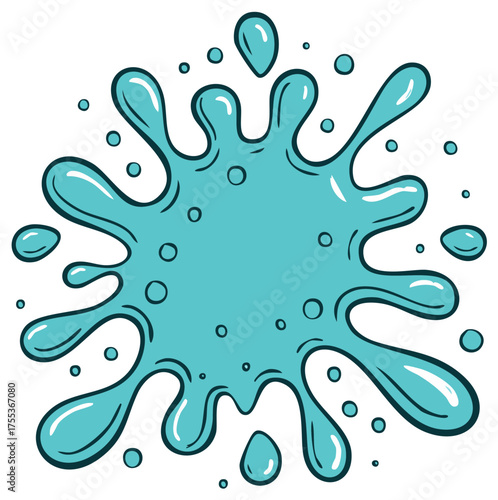 Cartoonish Teal Splatter with Droplets Dynamic Liquid Splash Design