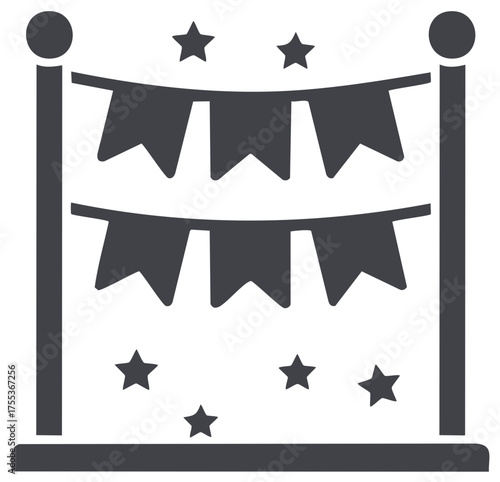 Celebration banner icon with hanging pennant flags and stars for a festive party or holiday event