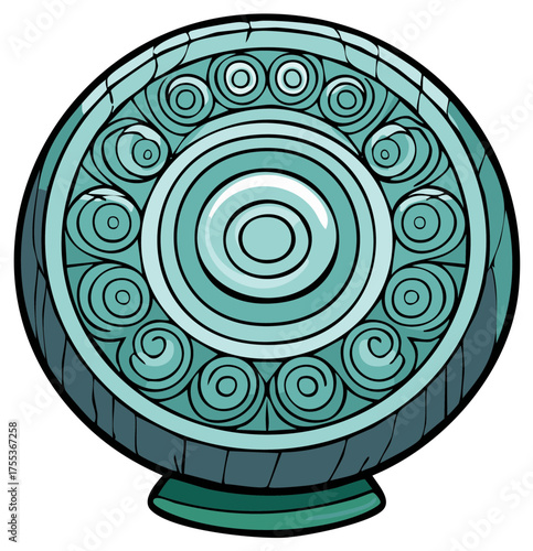 Mystical aqua orb with ornate spiral and circle patterns vector illustration
