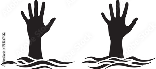 Two hands reaching up from water silhouette