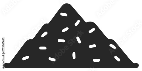 Abstract graphic representation of a dark mound with scattered white oval shapes