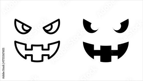 Scary monster faces icon set. Jack o lantern face halloween pumpkin concept vector illustration on white background