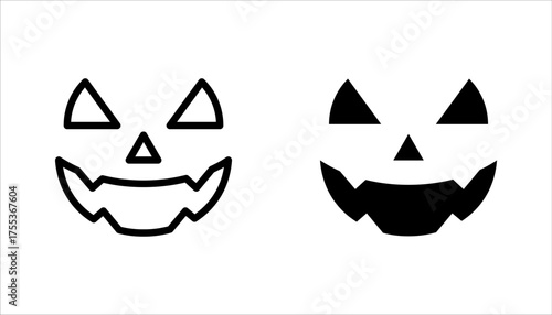 Scary monster faces icon set. Jack o lantern face halloween pumpkin concept vector illustration on white background