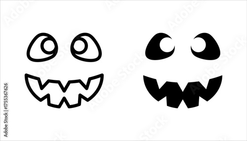 Scary monster faces icon set. Jack o lantern face halloween pumpkin concept vector illustration on white background