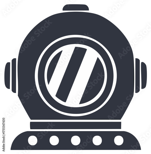 Vintage Deep Sea Diving Helmet Icon Illustration Representing Underwater Exploration and Marine History