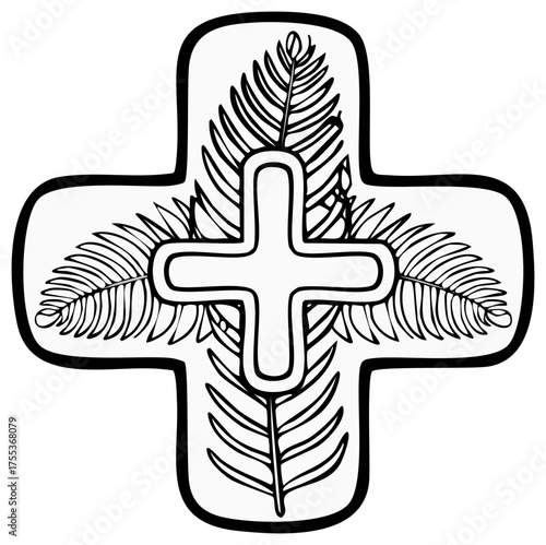 Religious cross adorned with palm fronds symbolizes faith and victory