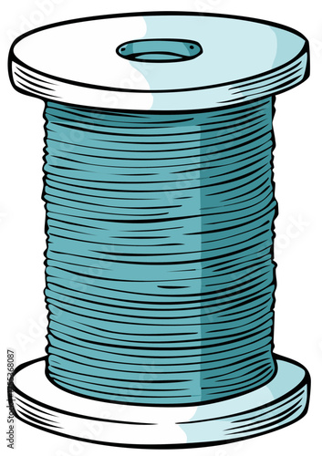 Full spool of teal thread with white flanges and a central hole