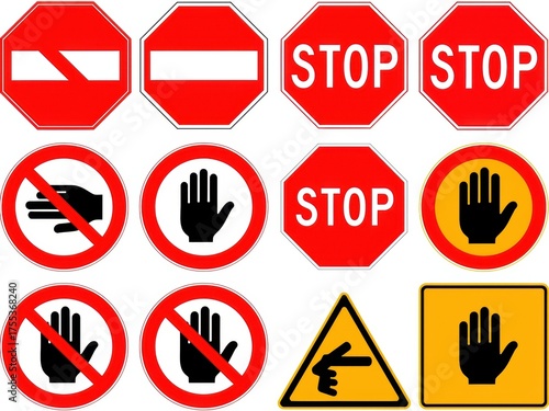 Collection of International Road Traffic Signs Indicating Prohibition and Stop Commands