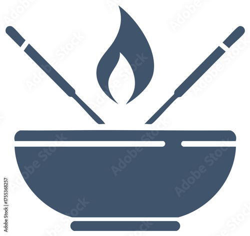 Acupuncture Treatment Illustration. Bowl with burning incense and needles