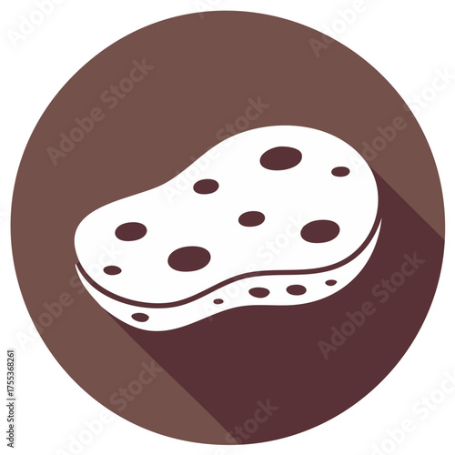 Porous cleaning sponge icon in a flat design style with a long shadow
