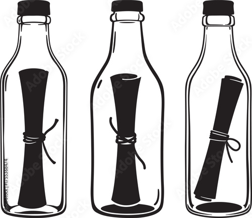 Three messages in bottles silhouette