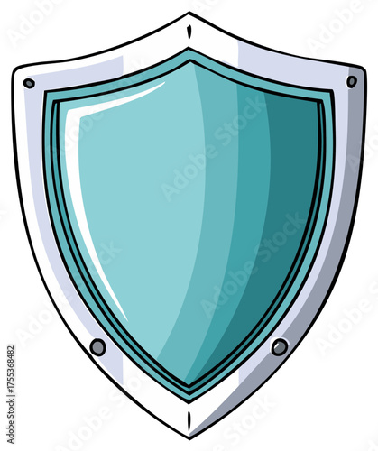 Stylized Illustration of an Isolated Shield with Blue Glass and Silver Trim