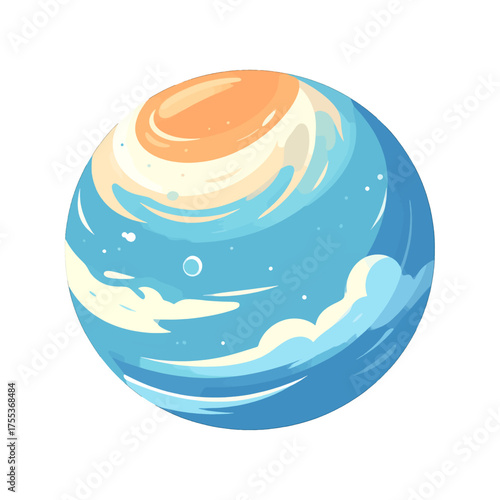 Pixelated Blue Planet with Orange Light and Cloud Patterns Against White Backdrop Digital Artwork Sphere Celestial Body Light Pastel Colors Sky Concept