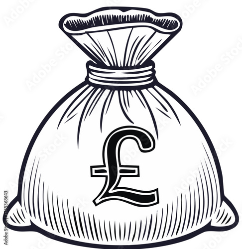 Money Bag Illustration with Pound Sign Detailed Line Art Financial Design Investment Symbol Wealth Icon Success Graphic Element