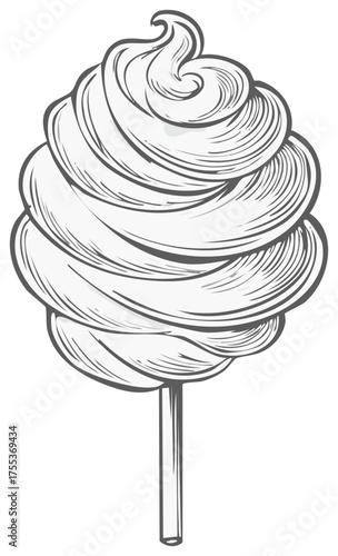 Cotton Candy Hand Drawn Illustration Sweet Treat Isolated on White Background