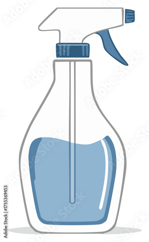 Hand Drawn Vector Illustration of a Plastic Cleaning Spray Bottle with Blue Liquid