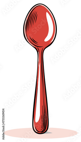 Hand Drawn Red Spoon Kitchen Utensil Illustration in a Cartoon Style