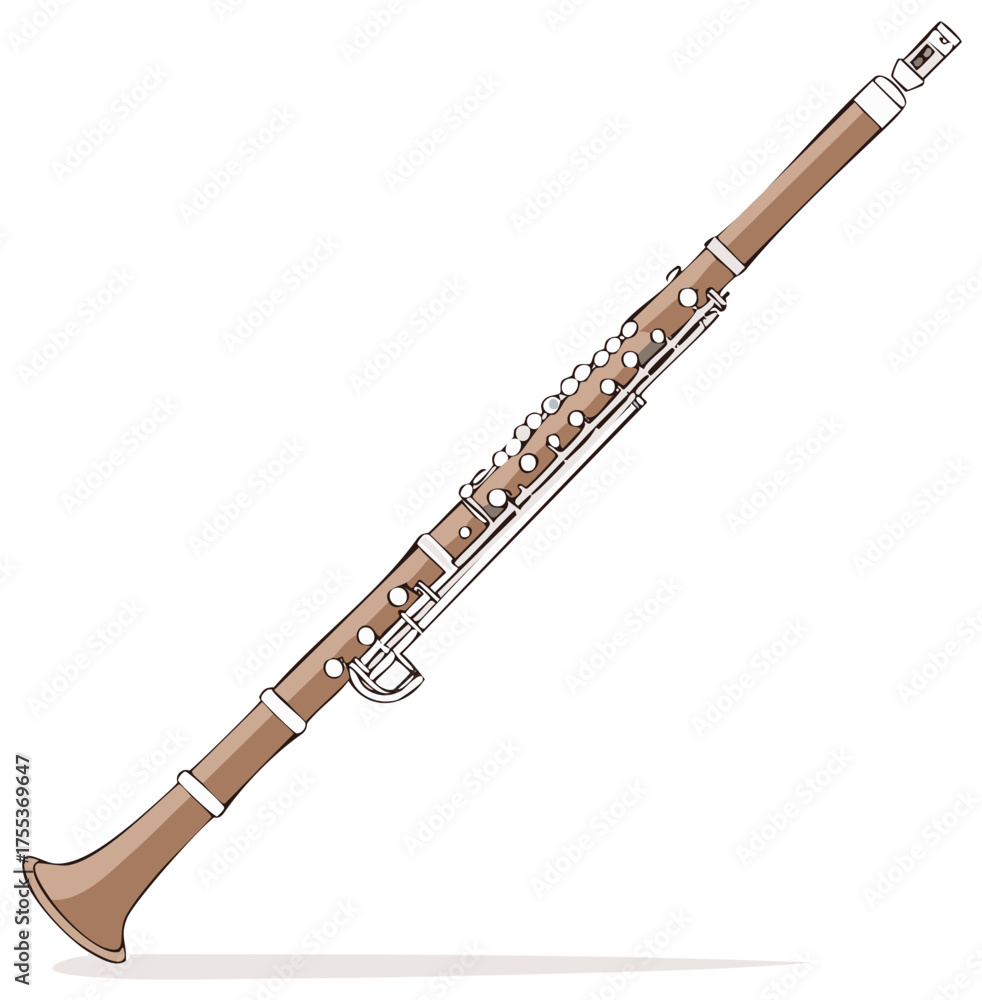 Fototapeta premium Clarinet illustration isolated on white, woodwind instrument for orchestra or band performance