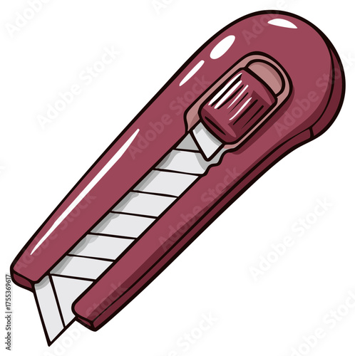 Illustration of a maroon retractable utility knife with its blade extended
