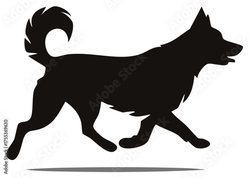 Running Dog Silhouette Illustration, Domestic Animal Design, Canine Pet In Motion