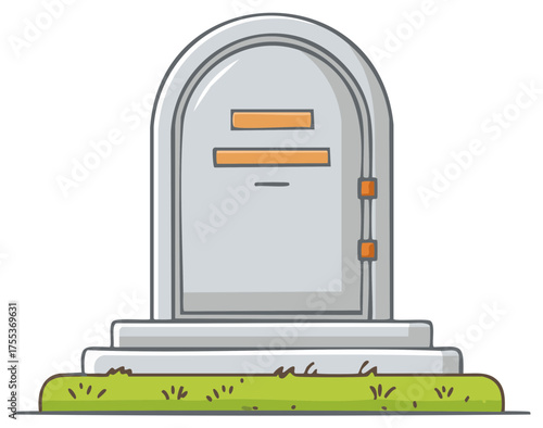 Cartoon Style Simple Tombstone With Grass At Cemetery