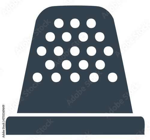 Classic dark blue thimble with a collection of small holes. Needlework symbol