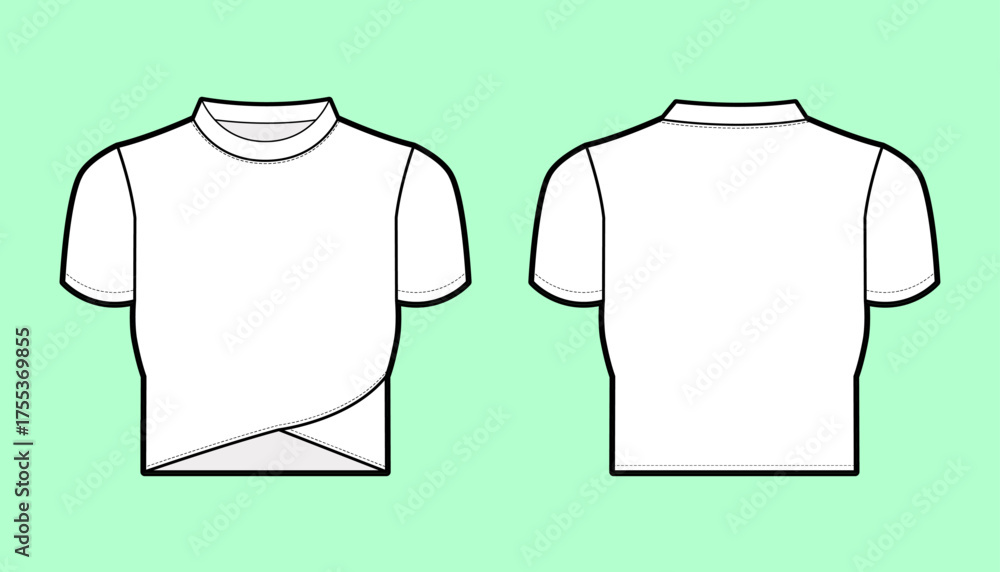 Naklejka premium Women's Fitted Wrap-Front T-Shirt Flat Sketch with Short Sleeves
