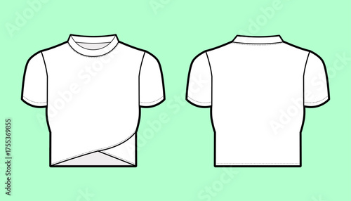 Women's Fitted Wrap-Front T-Shirt Flat Sketch with Short Sleeves