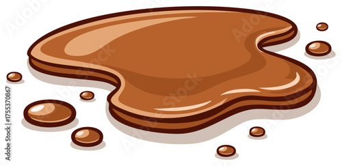Glossy Chocolate Liquid Spill Vector Art Isolated On White. Dripping Syrup Puddle Cartoon Style. Delicious Sweet Sauce