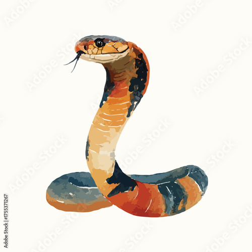 Vibrant Cobra Snake Vector Illustration with Flicking Tongue.