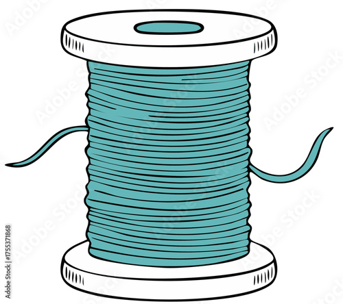 Simple cartoon style teal blue green thread spool for sewing embroidery and crafting projects