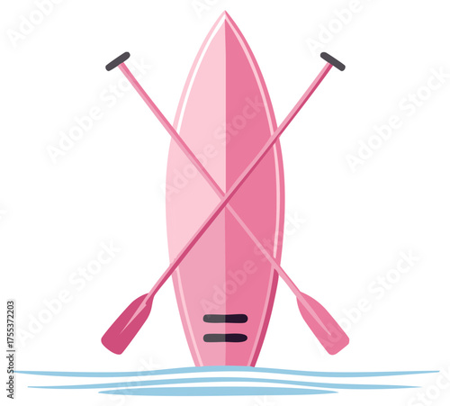 Pink paddleboard and crossed paddles in water stylized illustration