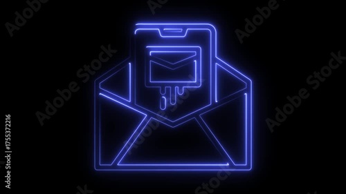 Neon Blue Email Icon on Open Envelope on Smartphone messaging communication