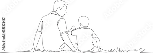 Father and Son Sitting Together One Line Art  Minimal Continuous Line Drawing of Family Bond