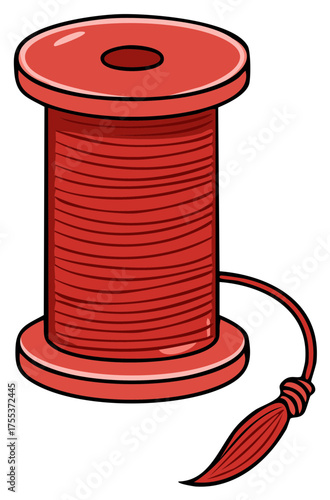 Red spool of thread with tassel for sewing and crafts