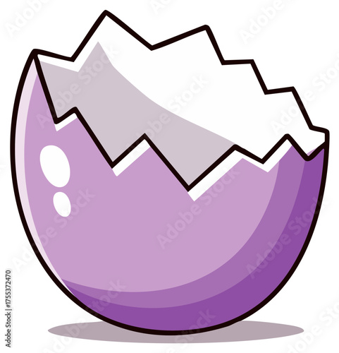 Cartoon Style Empty Eggshell Illustration Purple Color with Broken Top Edge