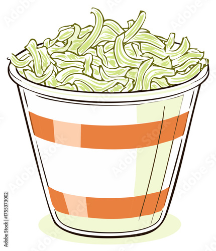 Delicious Creamy Coleslaw Salad in a Striped Takeaway Cup Vector Cartoon Illustration