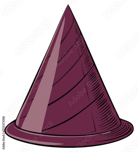 Deep purple conical party hat with wavy lines and textured details