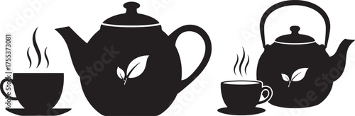 Two teapots and cups silhouette