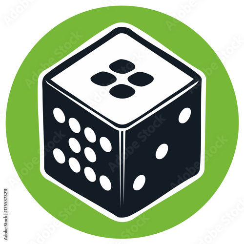 Stylized dice graphic with pips visible on multiple sides