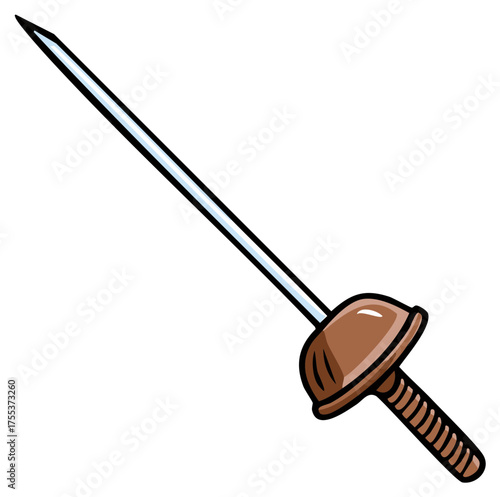Cartoon illustration of a historical fencing rapier sword with a protective bell guard