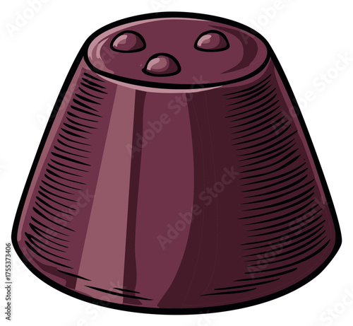 Stylized Chocolate Candy with Three Drops on Top Plum Colored Isolated