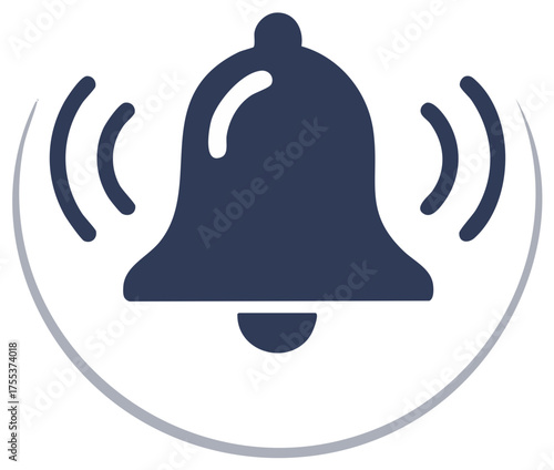 Ringing bell notification icon with sound waves depicting communication alerts or reminders of all sorts in a simple design