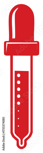 Red Pipette Icon with Liquid Bubbles for Laboratory Chemistry and Pharmaceutical Design