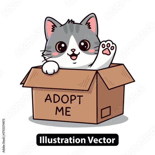 Adorable Kitten in a Box A Sweet Illustration for Pet Adoption and Animal Shelters