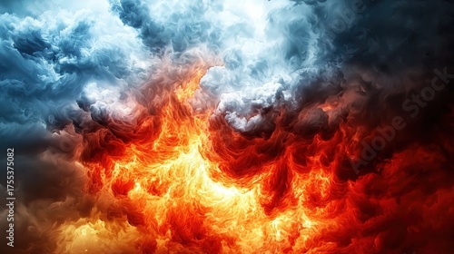Wallpaper Mural Surrealistic blend of fiery reds and cool blues within dynamic cloud layers Torontodigital.ca