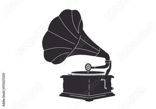 Vintage Gramophone Silhouette Classic Music Player Illustration.