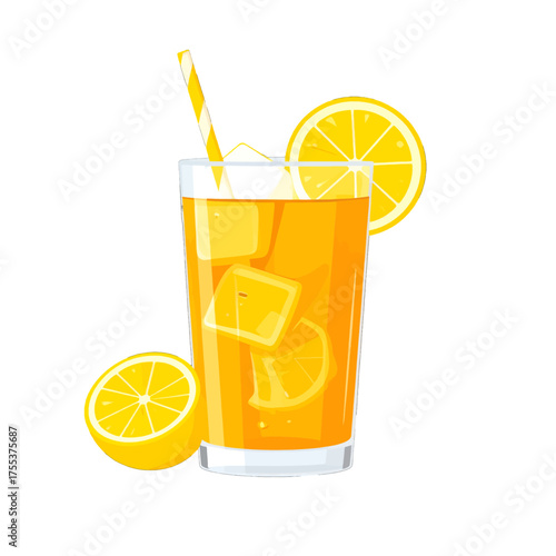Refreshing Lemonade with Ice Cubes and Straw Illustration in White Background Juice Drink Concept for Summer Beverage Design Project